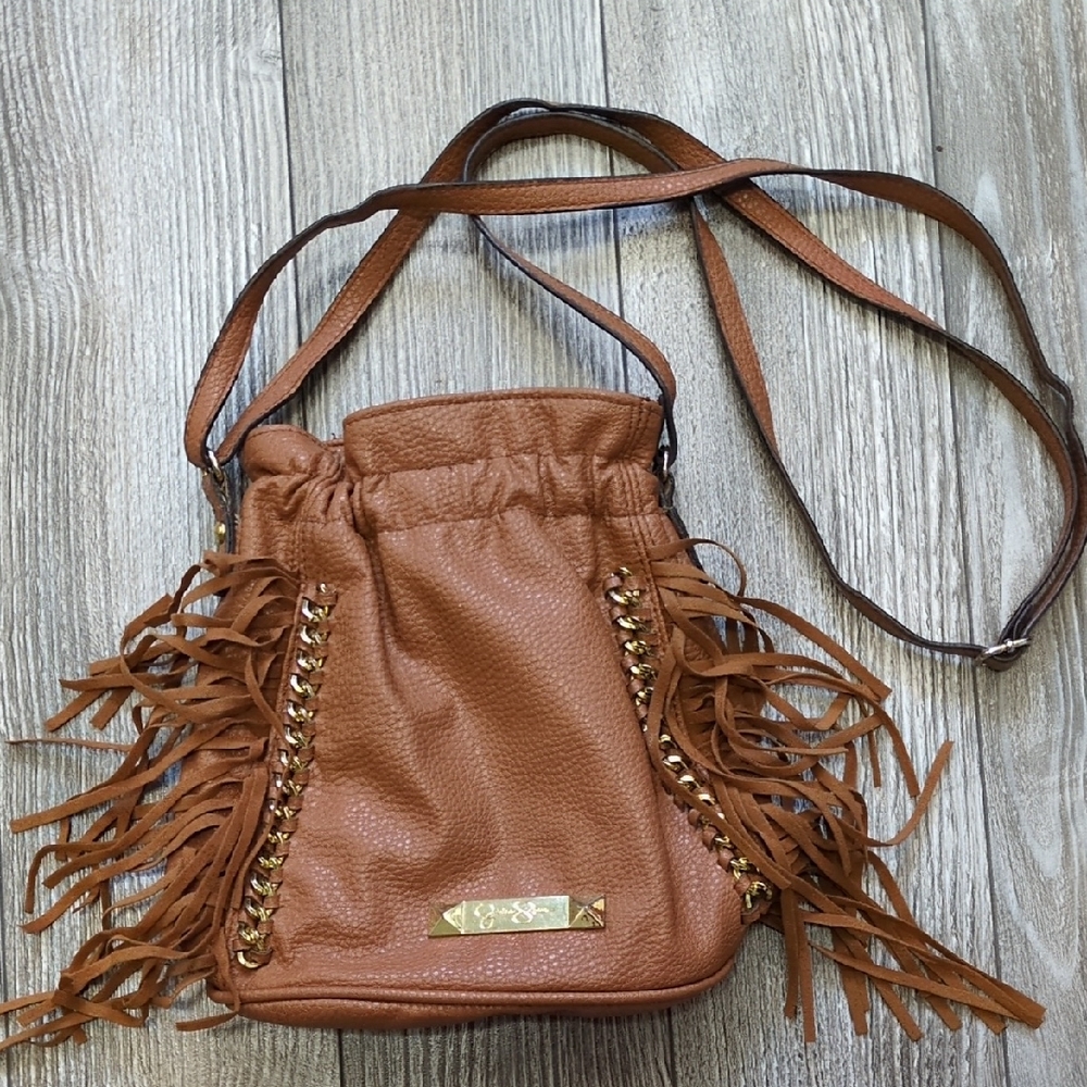 Jessica Simpson Fringed Brown Crossbody  Bucket Bag